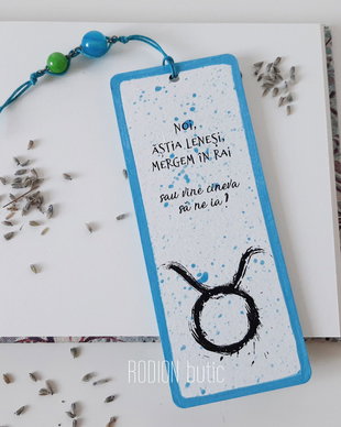Semn de carte zodia Taur pictat manual personalizat cu mesaj