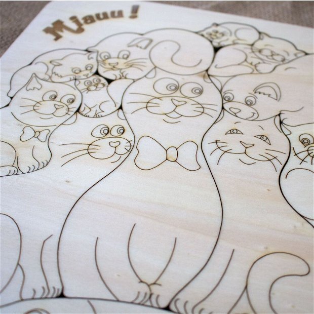Puzzle Personalizat Din Lemn Pentru Copii Pisicile Vesele
