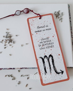 Semn de carte zodia Scorpion pictat manual personalizat cu mesaj