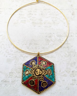 Pandantiv Nepalez coral, turcoaz & lapis lazuli