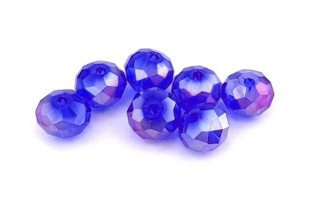 Cristale din sticla, rondelle, 8x6 mm, AB, albastre