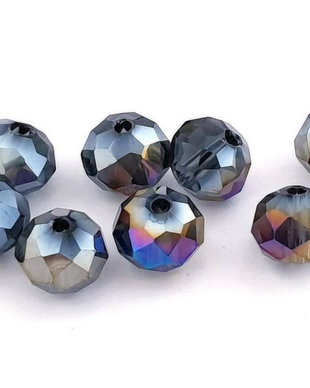Cristale din sticla, rondelle, 8x6 mm, AB, gri inchis