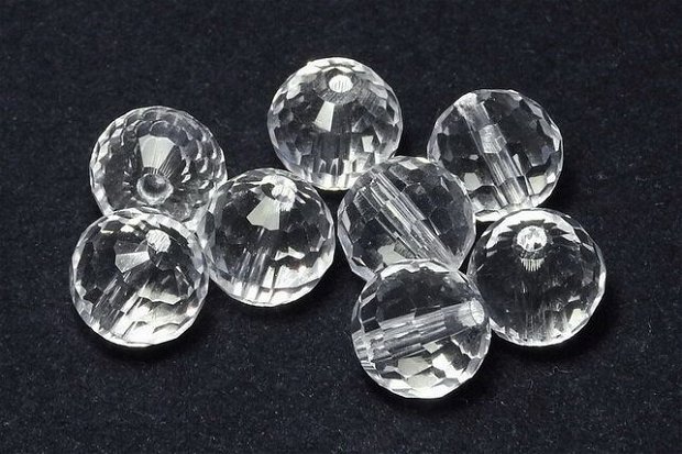 Cristale din sticla, rotunde, 12 mm, fatetate, transparente