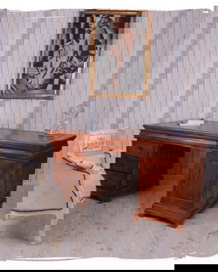 Birou din lemn mahon cu sase sertare