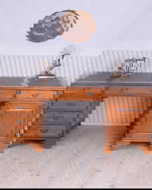 Birou mare din lemn masiv cu sase sertare