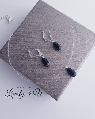 Set cu perle Swarovski negre in forma de picătură