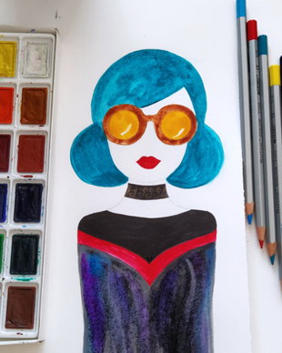 Girl with blue buns