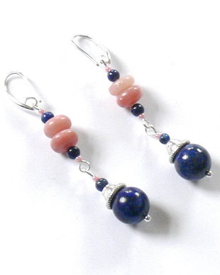 Cercei lapis lazuli  si opal roz