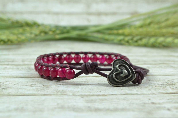 Bratara din snur de piele si agate- ''Happy Orchid''