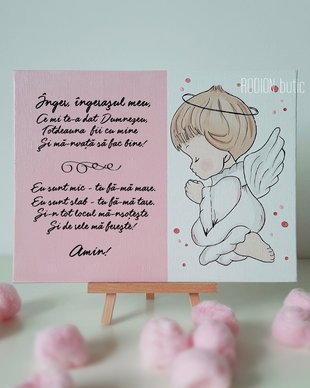 Placuta rugaciune Inger, ingerasul meu pictata manual roz