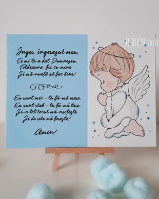Placuta rugaciune Inger, ingerasul meu pictata manual bleu