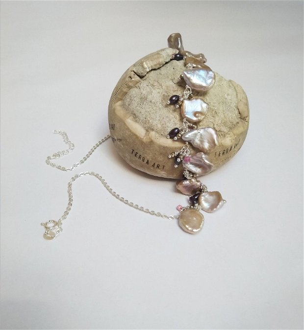 Colier cu perle, mărgele de Pirită și Rubin