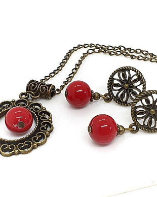 Set/colier si cercei /red seashell