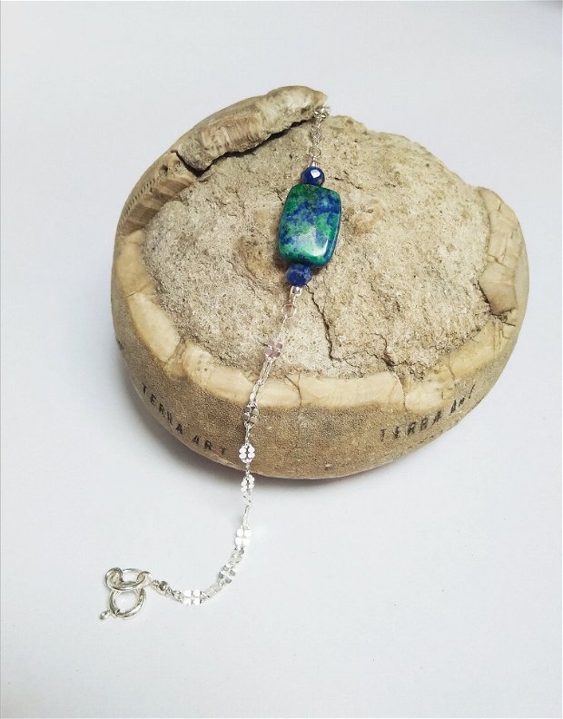 Brățară Azurit-Malachit-Lapis lazuli pe lanț de argint