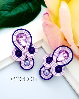 Cercei lila soutache pe lob