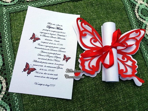 Invitatie papirus cu  fluture