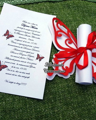 Invitatie papirus cu  fluture