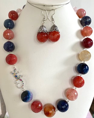 HAPPY LIZARD-agate,cuarț roz,argint tibetan