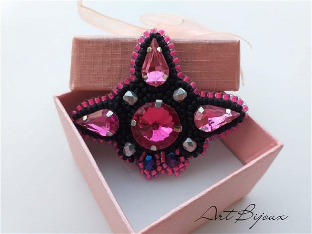 Broșă elegantă din cristale Roz neon 5,5-4,5 cm