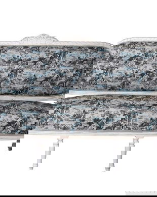 Sofa Madame Pompadour din lemn masiv alb cu tapiterie colorata