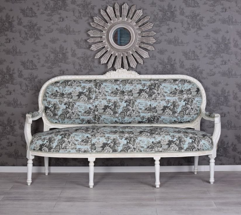 Sofa Madame Pompadour din lemn masiv alb cu tapiterie colorata