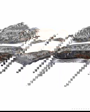 Set baroc din lemn masiv argintiu cu tapiterie colorata