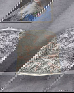 Fotoliu baroc din lemn masiv argintiu cu tapiterie multicolora