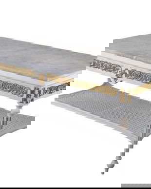 Masa living din lemn masiv alb cu blat de marmura