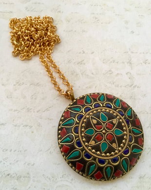 Pandantiv Nepalez coral, turcoaz & lapis lazuli