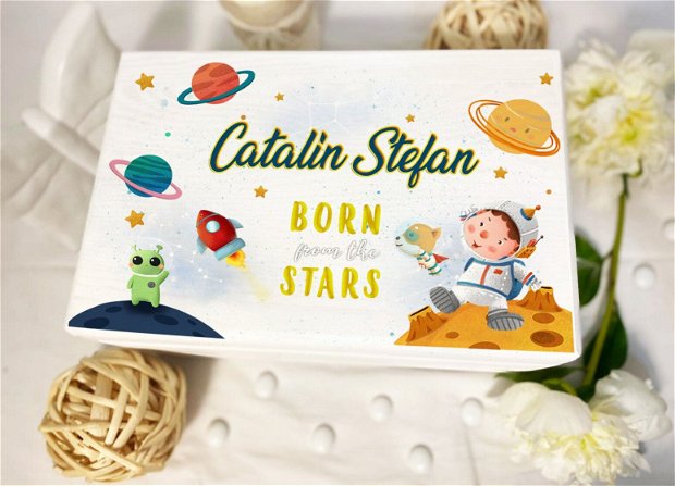 Cutie Amintiri Copii Personalizată - Born from the stars