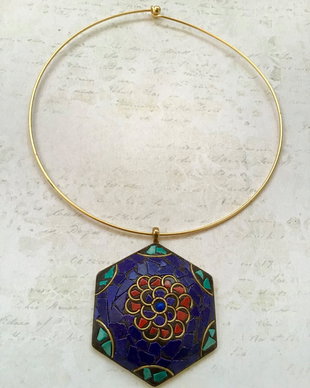 Pandantiv Nepalez coral, turcoaz & lapis lazuli
