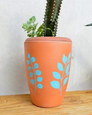 Ghiveci ceramic cu frunze pictate
