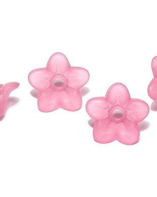 Margele din acril, frosted, floare, 9x4.5 mm, roz