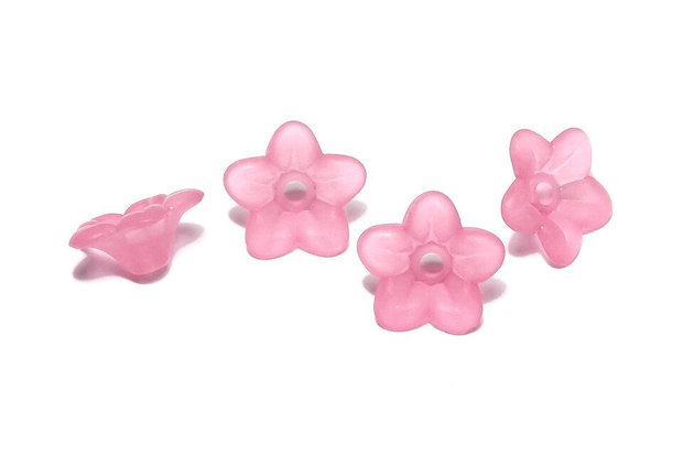 Margele din acril, frosted, floare, 9x4.5 mm, roz
