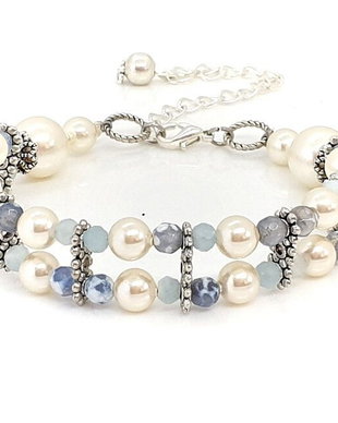 Set/bratara si cercei /perle swarovski ,agat si aquamarin