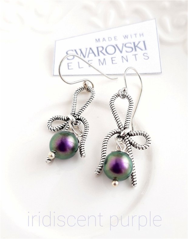 REZERVAT Cercei argintați cu perle Swarovski Iridiscent Purple