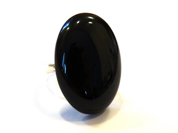 Inel Agata onix si Argint 925 - IN605.2 - Inel negru masiv, inel supradimensionat, inel elegant pietre semipretioase, inel reglabil piatra mare, cadou aniversare sotie, inel statement