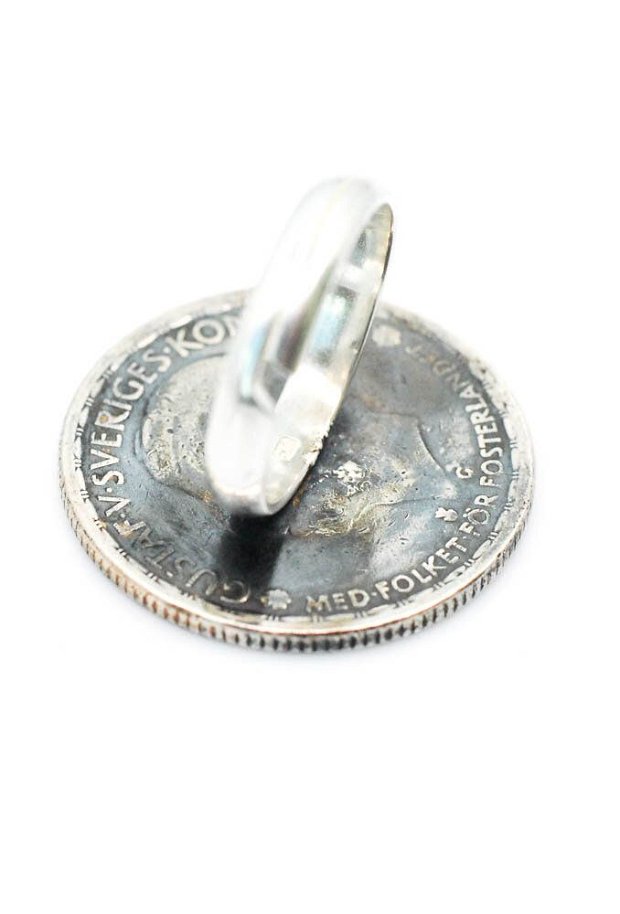 Inel din argint, din moneda de 1 coroană suedeza, din colectia Reversul monedei
