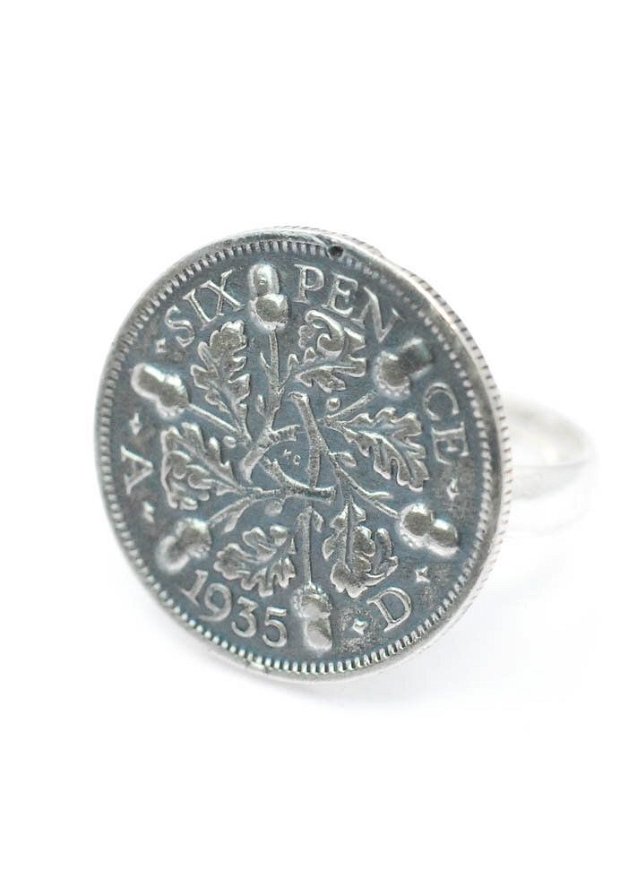 Inel din argint, din moneda sixpence, din colectia Reversul monedei
