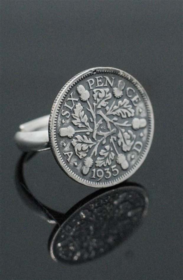 Inel din argint, din moneda sixpence, din colectia Reversul monedei