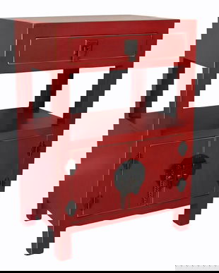 Noptiera exotica din lemn masiv rosu