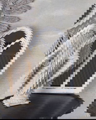 Oglinda fereastra cu rama din lemn masiv alb antichizat