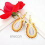 Cercei soutache alb-auriu cu cristale