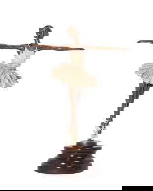 Balerina-statueta din bronz pe un soclu din marmura