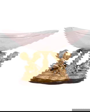 Fructiera cu ingerasi din bronz pe un soclu din marmura