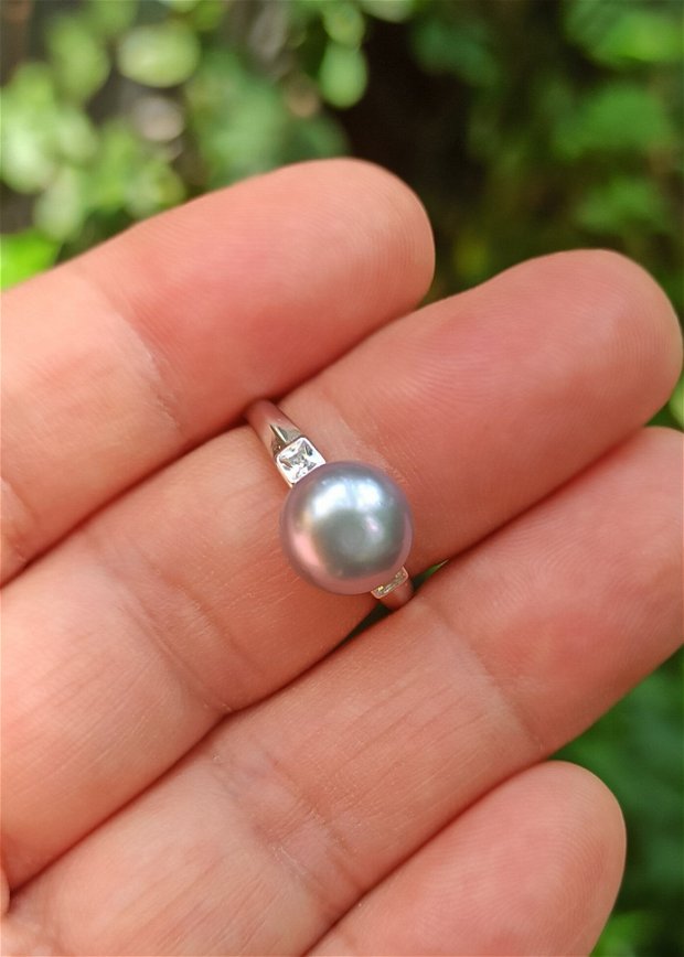 Inel din Argint 925 cu zirconii si perla naturala