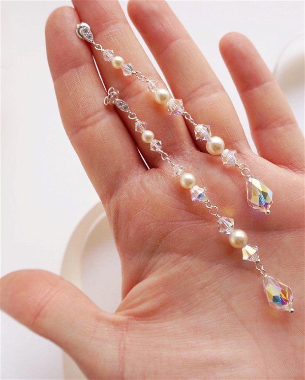 Cercei de argint cu cristale si perle Swarovski