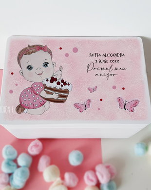 Cufar amintiri fetita pictat manual personalizat cutie dar botez