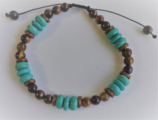 Bratara barbateasca/bratara shamballa- bratara unisex cu ochi de tigru si turcoaz
