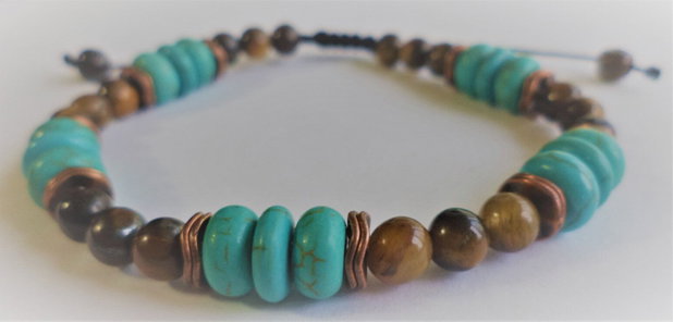 Bratara barbateasca/bratara shamballa- bratara unisex cu ochi de tigru si turcoaz